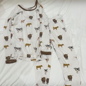 Kyte BABY Farm Animal Print Pajama Set - Brown and White